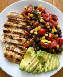 chicken with black bean, corn and tomato salad
